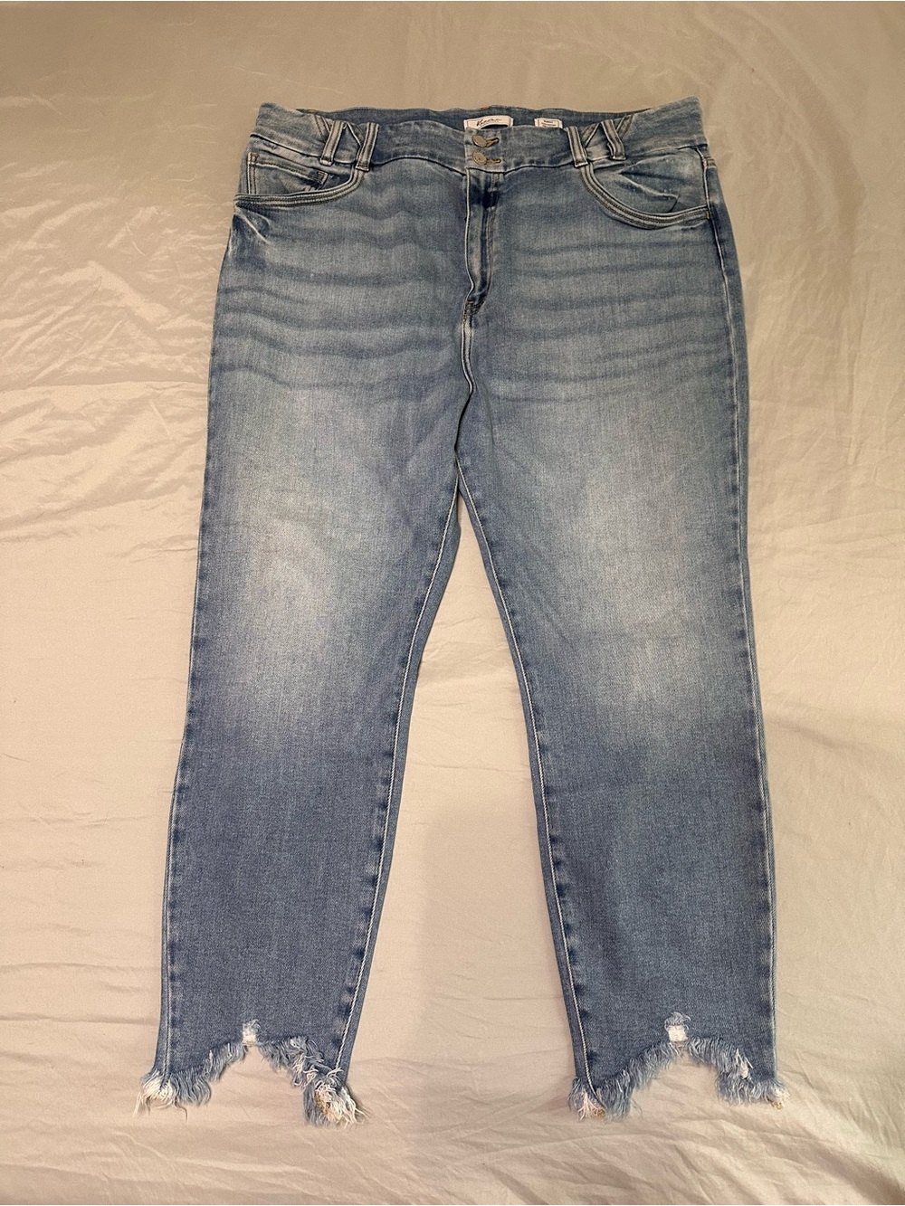 Light Blue Skinny Jeans with Frayed Raw Hem - Women's Stretch Denim